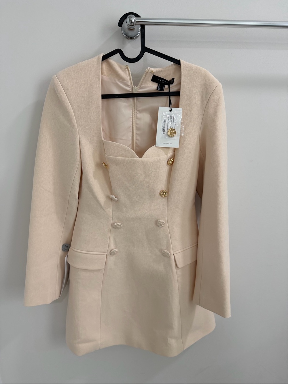 Club L London Blush Cream Double-Breasted Blazer Dress with Gold Buttons